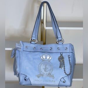 Juicy Couture Juicy Lover Daydreamer Tote Bag Powder Blue Key Charm Crown